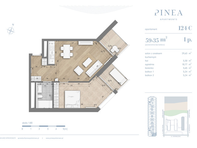 Mieszkanie w inwestycji PINEA Resort | Apartamenty inwestycyj..., budynek PINEA apartament tuż przy plaży, gotowy do odbioru, symbol 124 » nportal.pl