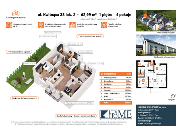 Mieszkanie w inwestycji Kwitnące Osiedle, budynek 2 lokale- 62,99 + 56,50 m2- kredyt 2%- ogródek, symbol 33/2 » nportal.pl