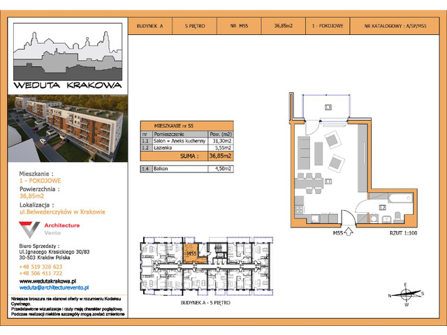 Mieszkanie w inwestycji Weduta Krakowa, symbol M55 » nportal.pl