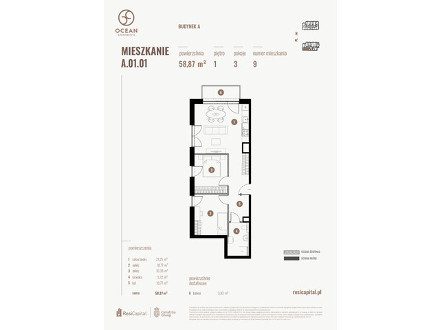 Mieszkanie w inwestycji OCEAN APARTMENTS, budynek Rezerwacja, symbol A.01.01 » nportal.pl