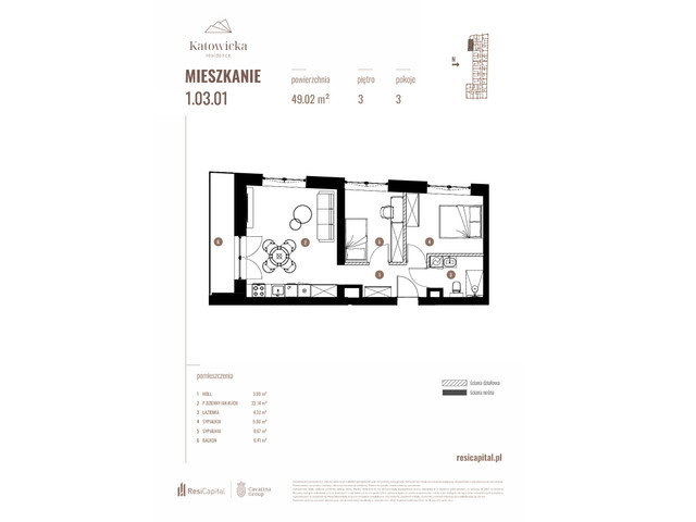 Mieszkanie w inwestycji KATOWICKA RESIDENCE, budynek Rezerwacja, symbol 1.03.01 » nportal.pl