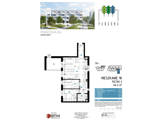 Mieszkanie w inwestycji Parkowa, Biedrusko, budynek Parkowa 6A, symbol 6AM18 » nportal.pl