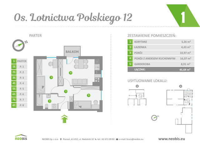 Mieszkanie w inwestycji OS. LOTNICTWA POLSKIEGO 12, budynek Informacja o położeniu balkonu, symbol 1 » nportal.pl