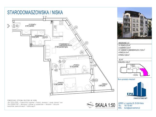 Mieszkanie w inwestycji Kamienica przy ul. Starodomaszowskiej, budynek Rezerwacja, symbol M6 » nportal.pl